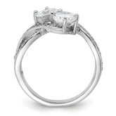 Sterling Silver Rhodium-plated CZ Two Stone Polished Ring